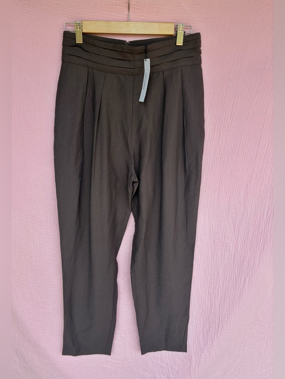 Naked Zebra Brown High Rise Pleated Tapered Trousers Size Small